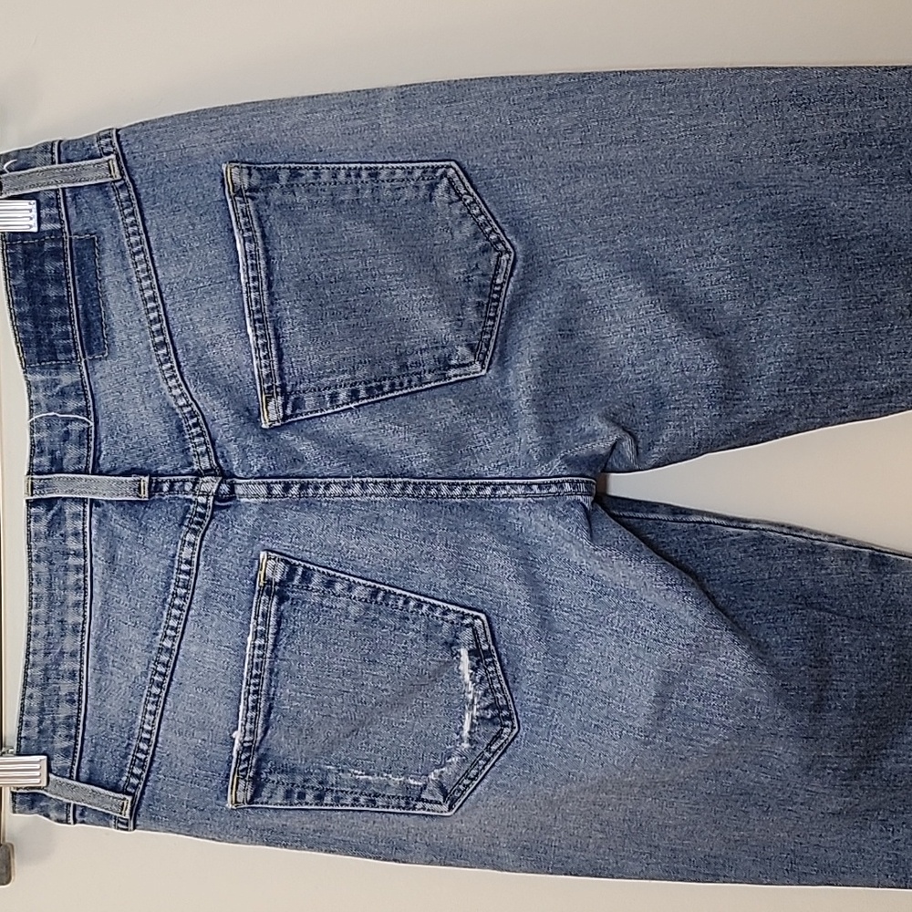 Amo Babe Forget Me Not Straight cropped Blue Distressed Women Jeans Size 28 - Picture 9 of 16